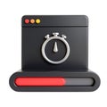 Website loading speed progress bar timer 3D render black red gray