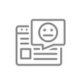 Website with neutral face in speech bubble line icon. User feedback, customer unsatisfaction symbol Royalty Free Stock Photo