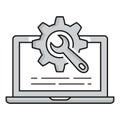 A website page icon with a cog and wrench, representing website maintenance, website development, website construction, website