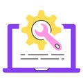 A website page icon with a cog and wrench, representing website maintenance, website development, website construction, website