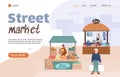 Website page for local farm street market, cartoon vector illustration.