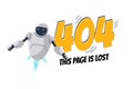 Website page not found. Wrong URL address error 404. Cartoon worried robot character. Site crash on technical work. Web Royalty Free Stock Photo