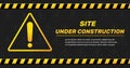Website page with warning site is under construction. Striped barriers. Broken software. Network malfunction. Computer repair Royalty Free Stock Photo