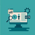 Website performance analysis, SEO tools, Website loading speed test, illustration in flat style.