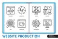 Website production infographics linear icons collection
