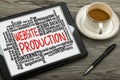 Website production with related word cloud handwritten on tablet Royalty Free Stock Photo