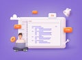 Website programming and coding. Web development and coding. Influencer marketing, social media or network promotion. 3D Vector Royalty Free Stock Photo