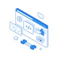 Website programming and debugging isometric illustration. Writing coded software with further testing. Royalty Free Stock Photo