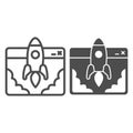 Website and Rocket Launch line and solid icon, startup concept, Site launch sign on white background, rocket launching