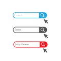 Website search bar with mouse cursor icon set. Browser user interface element
