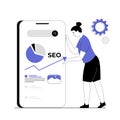 Website search engine optimization concept. Website SEO optimized for mobile search. Analytics of internet sites. Vector