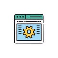Website settings and customization icon. Illustration of a website browser window with a gear icon, representing settings and Royalty Free Stock Photo