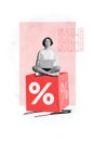 Website shopping personal proposition email marketing message collage girl sitting 3d cube percent symbol sale isolated