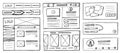 Website sketch. Hand drawn wireframe UI UX nuttins mockup of web page layout, UI elements and buttons, UX wireframed