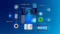 Website software. Web app. API technology. Program code. Digital mobile and laptop connection application. Computer
