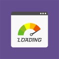 Website speed loading time. Web browser with speedometer test showing fast good page loading speed time. Vector illustration Royalty Free Stock Photo