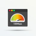 Website speed loading time. Web browser with speedometer test showing fast good page loading speed time. Vector illustration. Royalty Free Stock Photo
