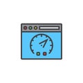Website speed test symbol. Webpage and dashboard line icon