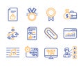 Website statistics, Block diagram and Paper clip icons set. Honor, Musical note and Report document signs. Vector Royalty Free Stock Photo