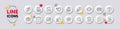Website statistics, Interview and Shield line icons. For web app, printing. White buttons 3d icons. Vector