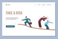 Website with Take Risk slogan and business people, flat vector illustration.