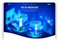 Website template design. Isometric concept augmented reality for medicine doctors work on virtual screens. Web design landing page
