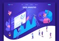 Website template design. Isometric concept for landing page. Data analysis concept with characters. Easy to edit and customize