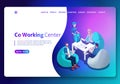 Website template design. Isometric concept Open workspace and coworking. Landing page concept.3D isometric vector illustration