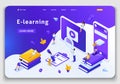 Website Template Landing page Isometric concept library, encyclopedia, e-learning, education, media library or web archive Royalty Free Stock Photo