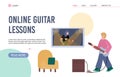 Website template for online guitar classes or courses, flat vector illustration.