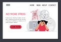 Website template for psychotherapist online therapy stress prevention. Young woman with tousled hair circles under the
