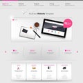 Website Template Vector Design with realistic still life illustration, tablet, coffee, notebook. Royalty Free Stock Photo