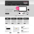 Website Template Vector Design with realistic still life illustration, tablet, coffee, notebook. Royalty Free Stock Photo