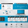 Website UI Elements Gray And Blue, Navigation Bar, Buttons, Slider, Message Box, Menu, Login, Menu, Profile, Comment box,