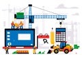 The website is under construction. Error page, maintenance. Construction site, machinery, crane, workers, computer Royalty Free Stock Photo