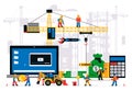 The website is under construction. Error page, maintenance. Construction site, machinery, crane, workers, computer Royalty Free Stock Photo