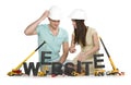 Website under construction: Friendly man and woman building webs Royalty Free Stock Photo