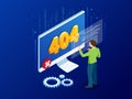 Website under construction page. Isometric error 404 page layout vector design. Website 404 page creative concept. The