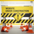 Website under construction warning barricade with cones and exclamation sign isolated on white background Royalty Free Stock Photo