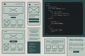 Website Wireframe Layout Design with HTML CSS Code Snippets and UI Elements Concept Royalty Free Stock Photo