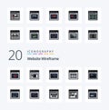 20 Website Wireframe Line Filled Color icon Pack like website page website internet website Royalty Free Stock Photo