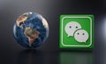 WeChat Logo Beside Earth 3D Rendering. Top Apps Concept