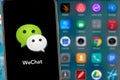 WeChat logo. WeChat is a mobile text messaging service and voice message