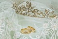 Enagement Rings And Fabric Royalty Free Stock Photo