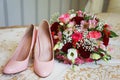 Wedding accessories of the bride in pink