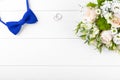 Wedding accessories on white wooden table Royalty Free Stock Photo