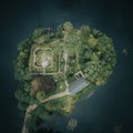 Aerial view of Saint Finbarr Oratory at the Gougane Barra National Park Royalty Free Stock Photo