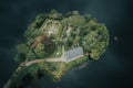 Aerial view of Saint Finbarr Oratory at the Gougane Barra National Park Royalty Free Stock Photo