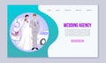 Wedding agency with bride and bridegroom and car vector cartoon illustration for web template. Beautiful bride and