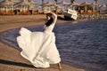 Wedding agency. Bride on sunny summer day on seascape Royalty Free Stock Photo